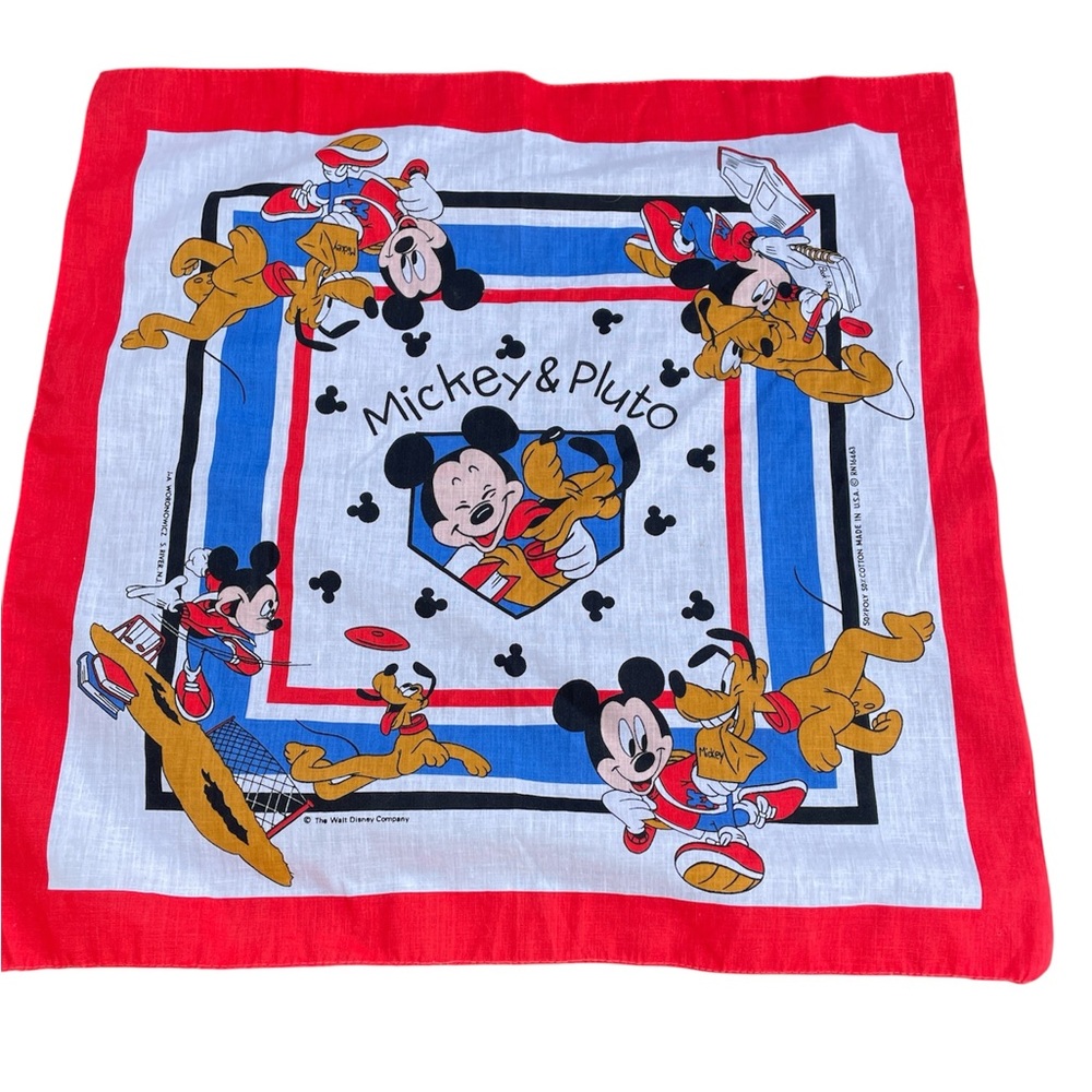 1980’s Mickey Mouse & Pluto handkerchief bandanna  Vgt Walt Disney